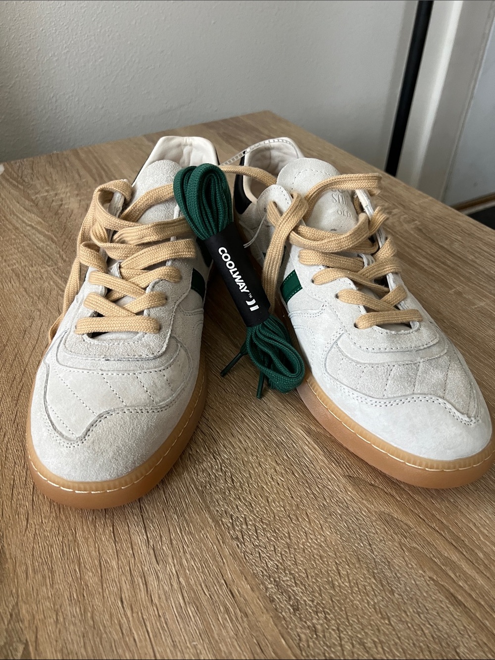Coolway Goal Suede Sneakers in White, Green &